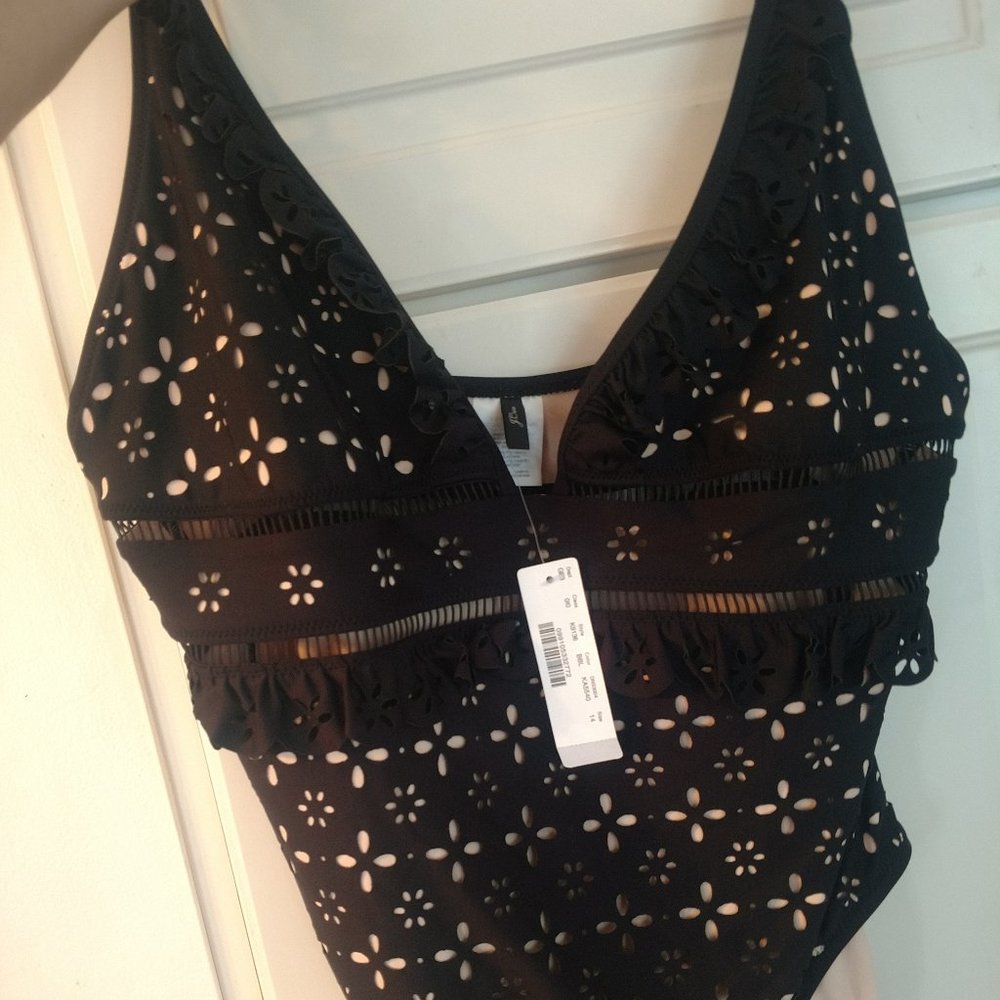 J. Crew Ruffly swimsuit with illusion cut outs